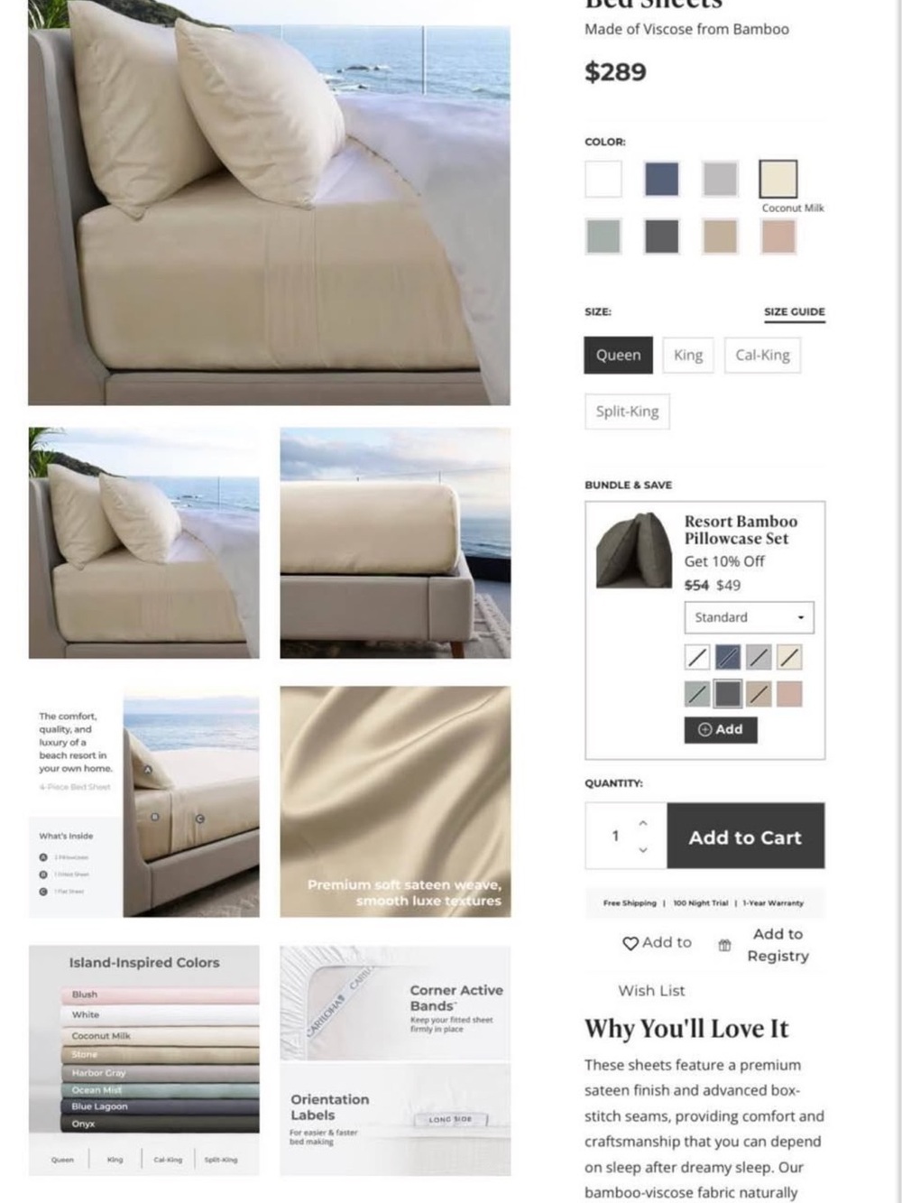 Cariloha Queen Resort Sheet Set in Cream